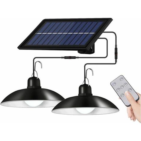 VURAHOME - 60LED Télécommande Lustre Solaire Double Tête (Lumière Chaude) Réverbère Intérieur Extérieur avec Télécommande (1/3)