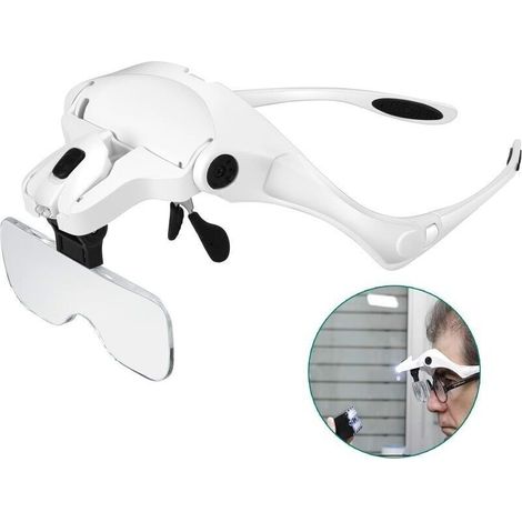 Loupe éclairante avec 5 lentilles interchangeables 1.0X à 3.5X – 2 LED – Casque ergonomique ajustable pour travaux de précision (1/5)