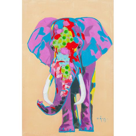 Peinture à lhuile sur toile main peint ELEFANTE MULTICOLOR