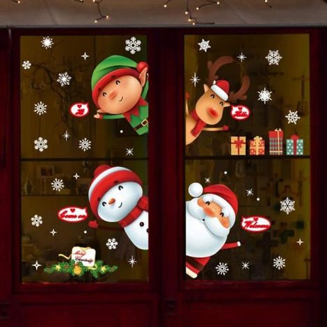 Stickers Noël - Autocollants Fenêtre - Flocons de Neige - Réutilisables - Décoration de Fête (1/4)