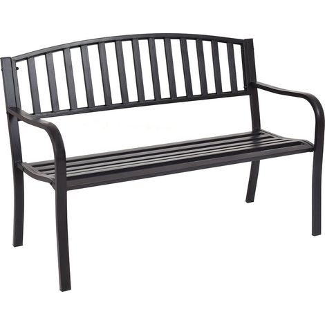 Banc de jardin 2 places 127 cm en acier avec accoudoirs et dossier ergonomique pour parc, terrasse et balcon (1/5)