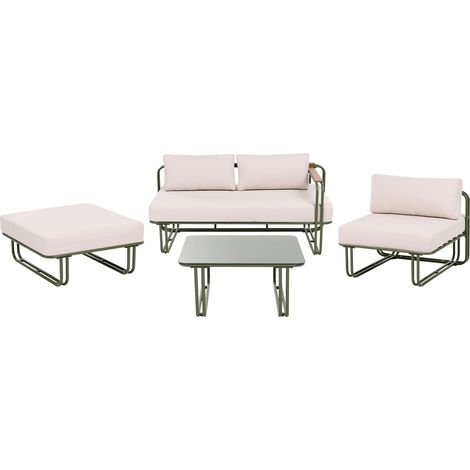 Set da Giardino Moderno 4 Pezzi con Struttura in Ferro e Cuscini Beige Chiaro Verde Camerota (1/5)
