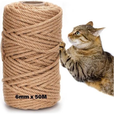 Corde en Sisal pour Arbre à Chat de 6 mm x 50 m, Corde Arbre a Chat Scratch Pilier, Corde en Chanvre Naturel 6mm, Décoration de (1/4)