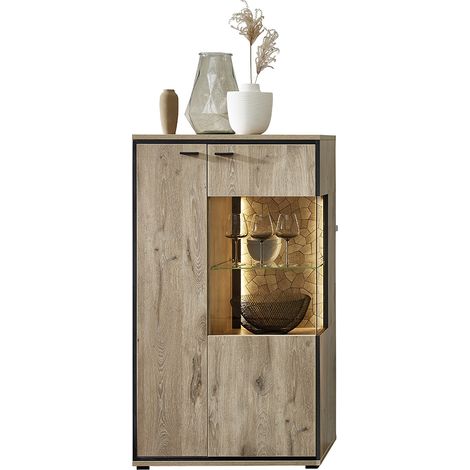 Highboard 80cm, Eiche mit schwarz, RINGSTED-55 (1/5)