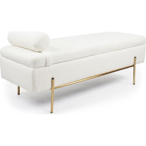 Paris Prix – Banquette avec coffre bouclette 140cm – Tissu bouclette – Structure métal – Style cocooning – Assise matelassée (1/5)