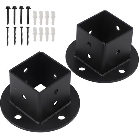 Lot de 2 brides de sol pour poteaux - 50 x 50 mm - En métal noir - Support de poteau de clôture avec vis pour balustrade de terrasse et montage de pergola (1/5)