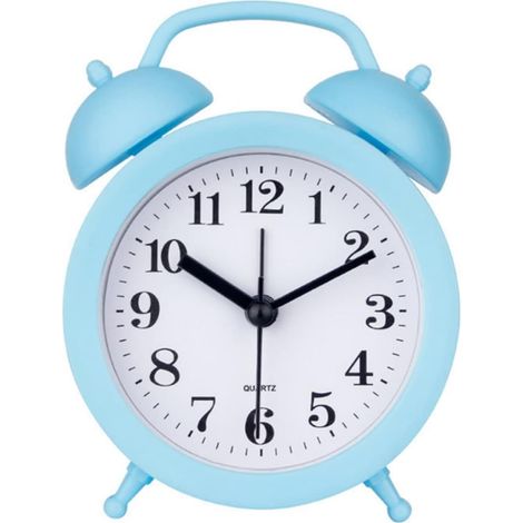 Kinderwecker mit Doppeluhr, klassisch, für zu Hause, niedlich, batteriebetrieben, analog, Mini, rund, Nachttischwecker, Geschenk für Kinder, Kinder, Studentenwecker, Heimdekoration (blau) (1/5)