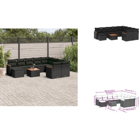 Salon de jardin 11 pcs avec coussins noir résine tressée - Salon De Jardin - Canapé Extérieur - Set Salon Jardin - Meuble De Jardin - Mobilier D'extérieur