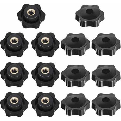 Bouton de Serrage Tête étoile, Étoile Tête Écrous De Serrage Bouton, Serrage Écrous Poignée Forme Étoile, Bouton De Serrage De Filetage, pour Machine-outil, Noire, M6, 14 Pièces (1/4)