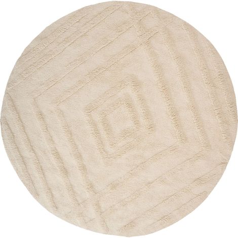 Kids Rug Light Beige Cotton 120 cm Machine-Washable with Geometric Pattern Round Kids Room TURTUK (1/5)