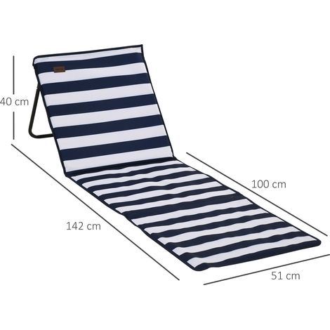 Lot de 2 tapis de plage pliables et réglables, avec sac de transport et poche pour magazines, en acier et tissu Oxford bleu et blanc. (1/5)