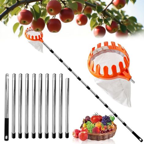 Fruit picker with telescopic handle up to 4.2 m, cherry picker, fruit picker with cutting blade, fruit picker, plum picker, cherry picker with cotton bag (1/5)