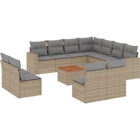 vidaXL Set Divano da Giardino 12 pz con Cuscini Beige Misto Polyrattan (1/5)