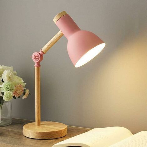 Tigrezy Lampe de table moderne nordique protection des yeux chambre lampe de chevet lampe de bureau industrielle réglable E27 veilleuse pour enfants bureau d'étude (rose) (1/5)