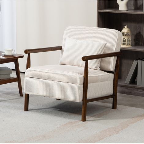 Fauteuil d'appoint blanc en velours avec rangement intégré et coussin lombaire (1/5)