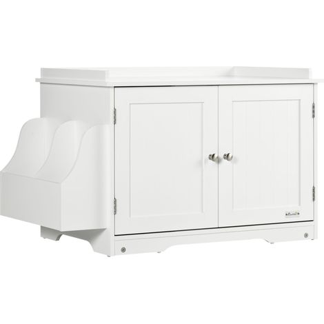 Mobile lettiera per gatti con divisorio regolabile e ante magnetiche, bianco 86 x 48 x 52 cm (1/5)