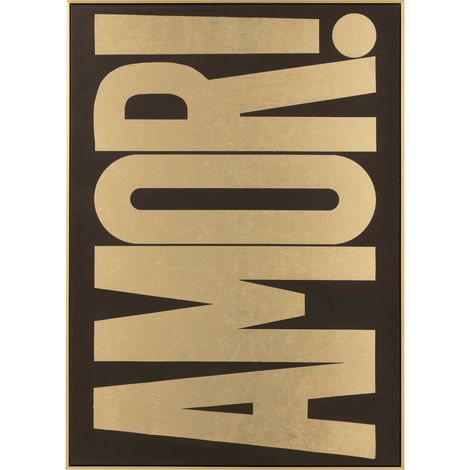 Tableau mural toile noir doré message amour contemporain - Noir profond et doré mat (1/4)