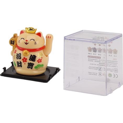 Figurine Chat Porte-Bonheur en Plastique 2 Pouces avec Panneau Solaire Capteur pour Bureau Étagère Jaune (1/5)