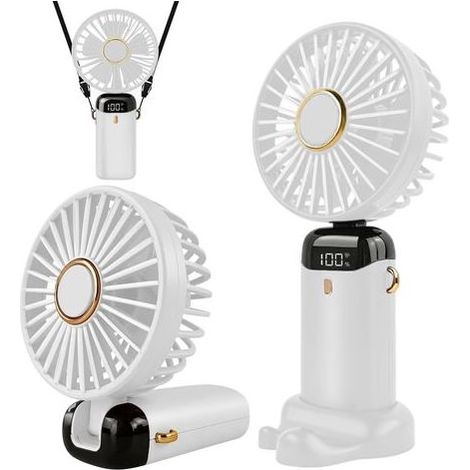 USB-wiederaufladbarer tragbarer Ventilator mit 5 Geschwindigkeitsstufen, Mini-Falt-Tischventilator mit LED-Anzeige für Zuhause, Büro, Schlafzimmer, Reisen im Freien (Weiß) (1/4)