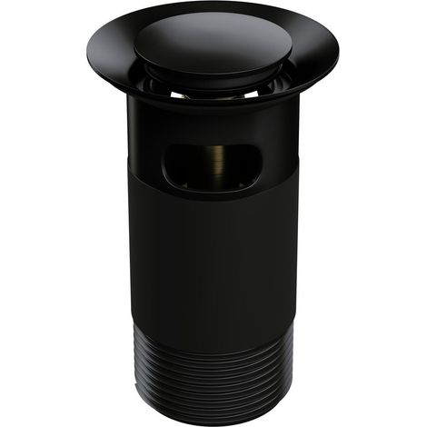 Bathroom Round Click-Clack Slotted Basin Waste with Overflow, Top Fix Installation, 103 x 60 x 104mm, Black