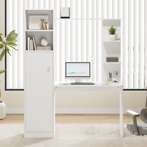 Scrivania 123,5x45x168,5 cm in MDF bianco con vano contenitore FloraGrace (1/5)
