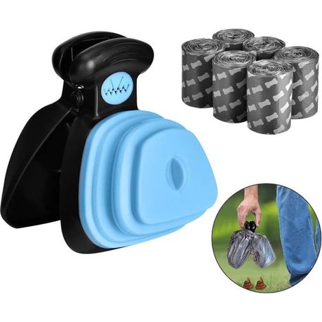 Paletta per escrementi di cane con 6 sacchetti per rifiuti, paletta per escrementi di cane di piccola taglia con sacchetti, per esterni, adatta all'uso in giardino (blu). (1/5)