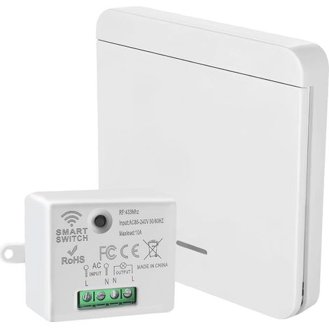 Interrupteur d'éclairage Sans Fil kit Interrupteur Sans Fil avec émetteur et Contrôleur Récepteur 10A 240V Va et Vient Télé Portée 50m pour Contrôle Éclairage et Ventilateurs en Intérieur/Extérieur (1/5)
