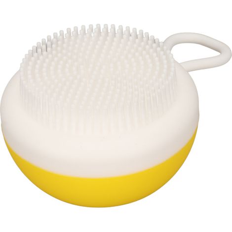 Pet Bath Brush Soft Bristle Massage Exfoliating Silicone Dog Cat Grooming Shower Brush with Shampoo Dispenser Yellow Fine Brush (1/5)