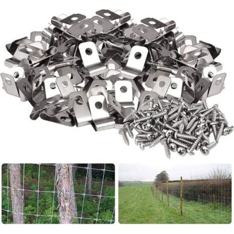 Lot de 100 pinces de fixation pour fil de clôture – Acier inoxydable – Résistantes à la corrosion – Pour installations extérieures (1/5)