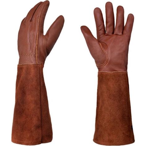 Filiyano-1 paire de gants de jardinage unisexes - Idéaux pour la taille des rosiers et des mûriers - Protège-poignet long et épais en cuir - (Marron (1/5)