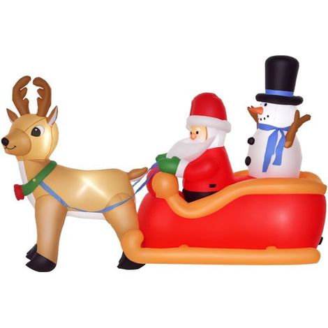 Père Noël Gonflable mit Traîneau und Rennes - Homcom - 5 Lumières LED - Intérieure Extérieure - Polyester - 200x80x128cm - rot (1/5)
