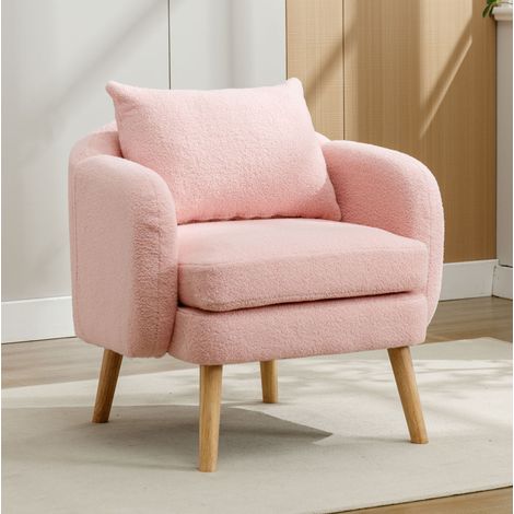 Poltrona 71x72x71 cm rosa in tessuto Teddy con cuscino schienale e seduta spessa (1/5)