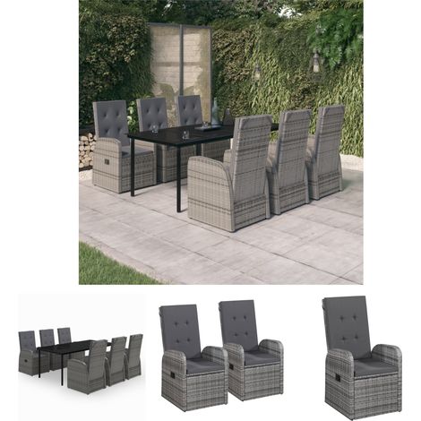 Gartenstühle - vidaXL 7-tlg. Garten-Essgruppe mit Auflagen Grau - Gartenstuhl (1/5)