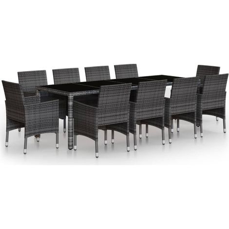 Gartenmöbelset 11 Teile aus geflochtenem Kunststoff grau