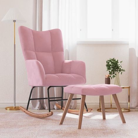 Chaise à bascule,Chaise de relaxation avec repose-pied Rose Velours CFW90423 (1/5)