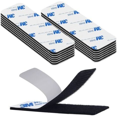 Scratch Autocollant Double Face, Bande Agrippantes Adhésives Extra Fort 20 pièces Rectangle Adhésif Double Face Noir Puissant Réutilisable 3 x 10cm