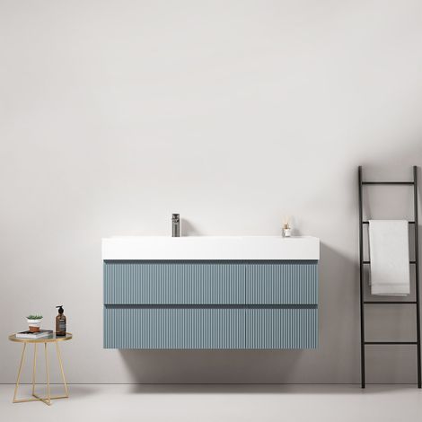 Mobile bagno sospeso cannettato 120 cm Blu Avio Lavabo a Sinistra in Resina Senza Specchio - Fiji Paint (1/4)