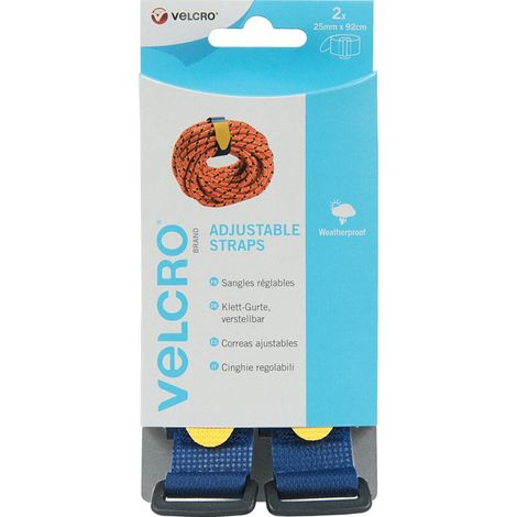 Heavy-Duty Blue VELCRO® Hook and Loop Straps with Buckle, 920mm x 25mm, Soft and Rigid Sides, Pack of 2