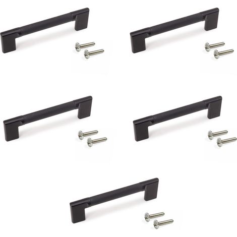Emuca Lot de 5 poignées pour meubles Sofia, L157mm, entraxe 128mm, Aluminium , Peint en noir (1/5)