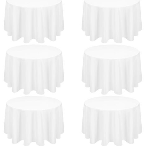 6er Set Weiße Runde Tischdecke 177 cm, Polyester, Pflegeleicht, Faltenfrei