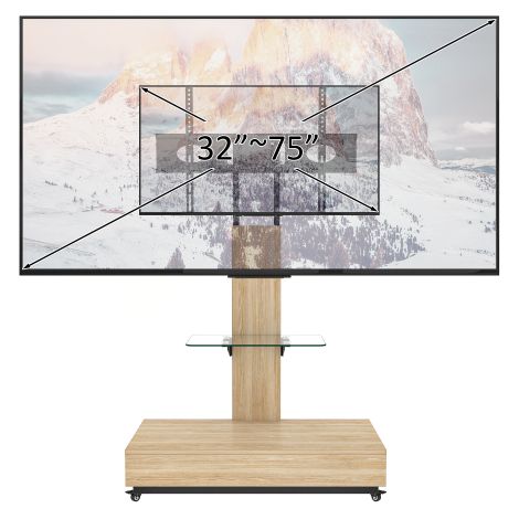 Meuble TV à tiroirs, adapté au salon, à la chambre et au bureau. Ce meuble TV mobile et réglable en hauteur peut accueillir des téléviseurs de 32 à 75 pouces. Finition naturelle - L80/P40 cm (1/4)