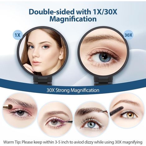 Specchio ingranditore 30x, specchio portatile con manico, specchio a doppia faccia con ingrandimento 30x/1x, specchio da viaggio essenziale (1/4)