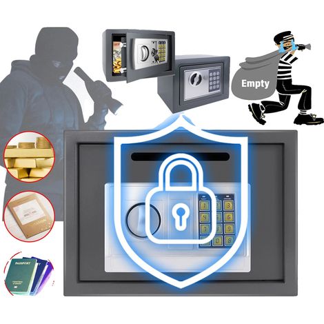 Caja fuerte de seguridad, acero SPCC laminado en frío, capacidad de 8,5 L, cerradura con teclado digital, dimensiones 23 x 17 x 17 cm, diseño antirrobo. (1/5)