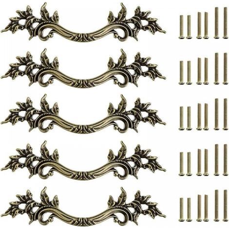 (bronzo) 5 pezzi Maniglia per porta vintage Pomello per anta di armadio retrò, decora cassetto, cassettiera, armadio, mobili ecc. (1/5)