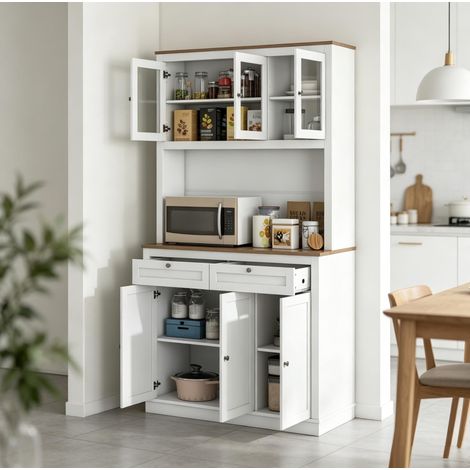 Credenza da cucina 100x40x180 cm in MDF bianco, 2 cassetti e ripiani regolabili - CHICFURN (1/5)