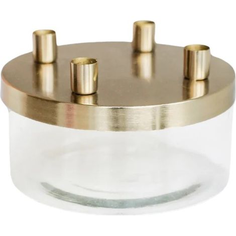 Candle Holder with Bowl - Metal/Glass - L20 x W20 x H9.5 cm - Gold