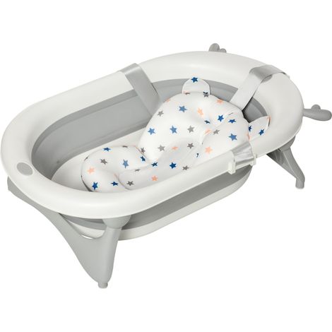 Vaschetta Bagnetto Pieghevole per Bambini 0-3 Anni con Indicatore di Temperatura e Cuscino, 81.5x50.5x23.5cm, Bianco
