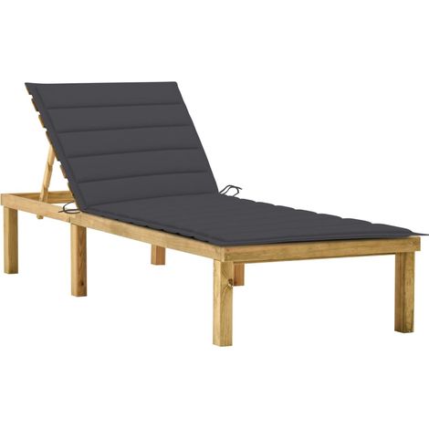 Chaise longue avec coussin anthracite Bois de pin imprégné (1/5)