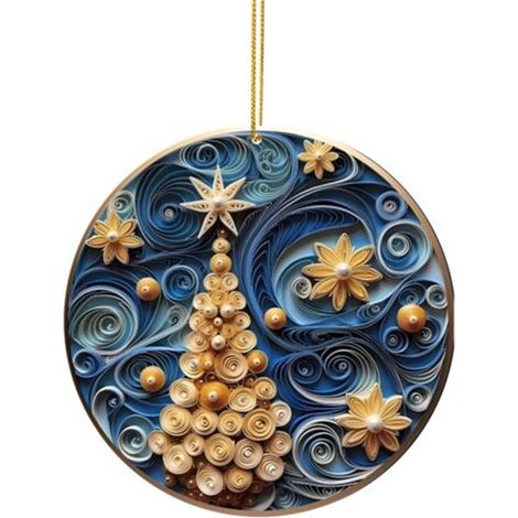 Ornement De Sapin De Noël - Pendentif Acrylique Ronde 8 Cm - Motif Ange Bonhomme De Neige - Décoration Intérieure Et Voiture - Lot De 1 (1/2)