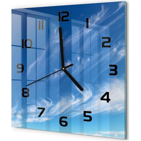 Horloge Murale Carrée Style Contemporain Verre Silencieuse Salon Cuisine Ciel bleu 30x30 cm (1/5)